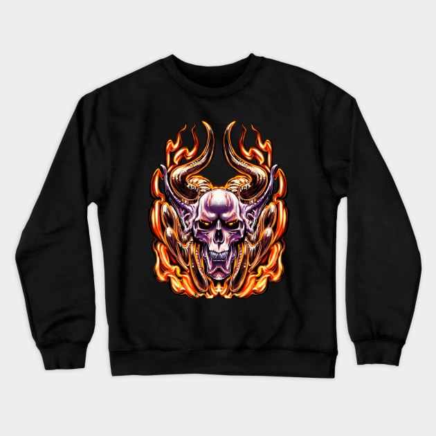 Flaming Demon Skull Crewneck Sweatshirt by Shawnsonart